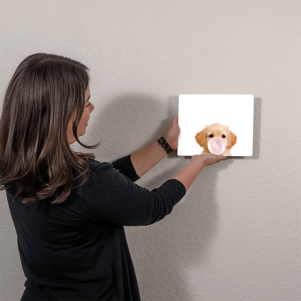 Cute Golden Retriever Puppy Blowing Bubblegum - Metal Wall Art