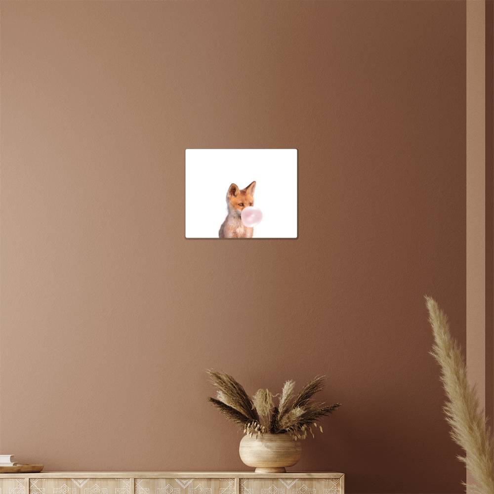 Baby Fox Blowing Bubblegum - Metal Wall Art