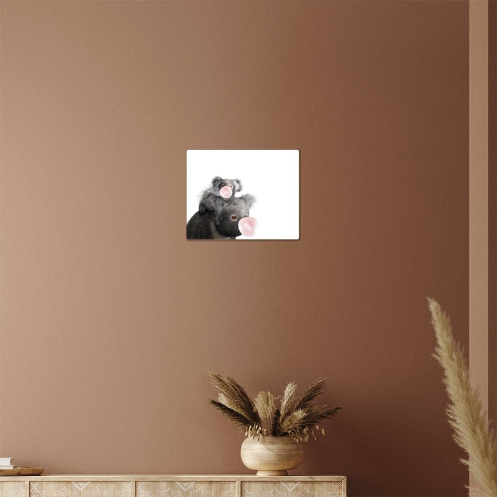 Mom and Baby Koala Blowing Bubblegum - Metal Wall Art