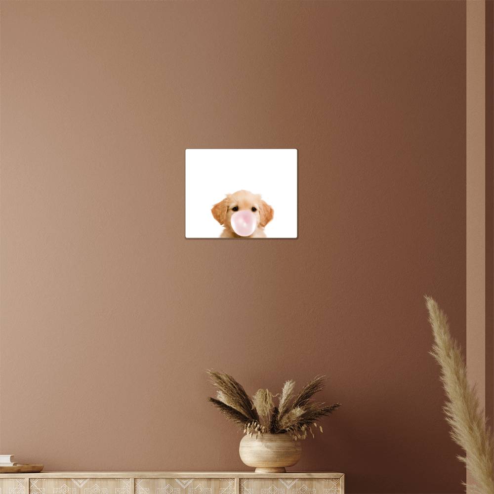 Cute Golden Retriever Puppy Blowing Bubblegum - Metal Wall Art