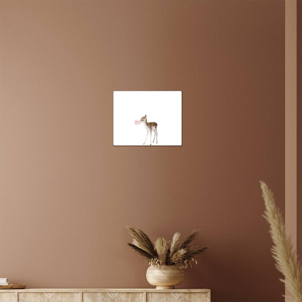 Baby Deer Fawn Blowing Bubblegum - Metal Wall Art