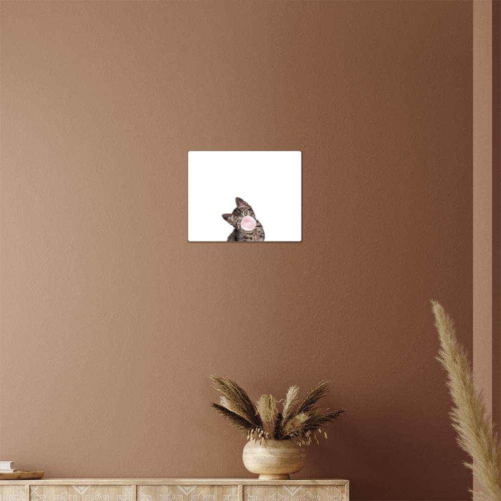 Cute Grey Tabby Kitten Blowing Bubblegum - Metal Wall Art