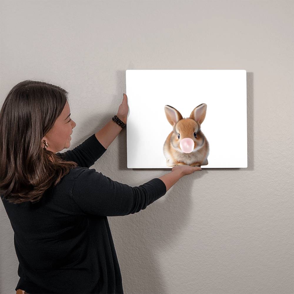 Cute Bunny Blowing Bubblegum - Baby Nursery Metal Wall Art