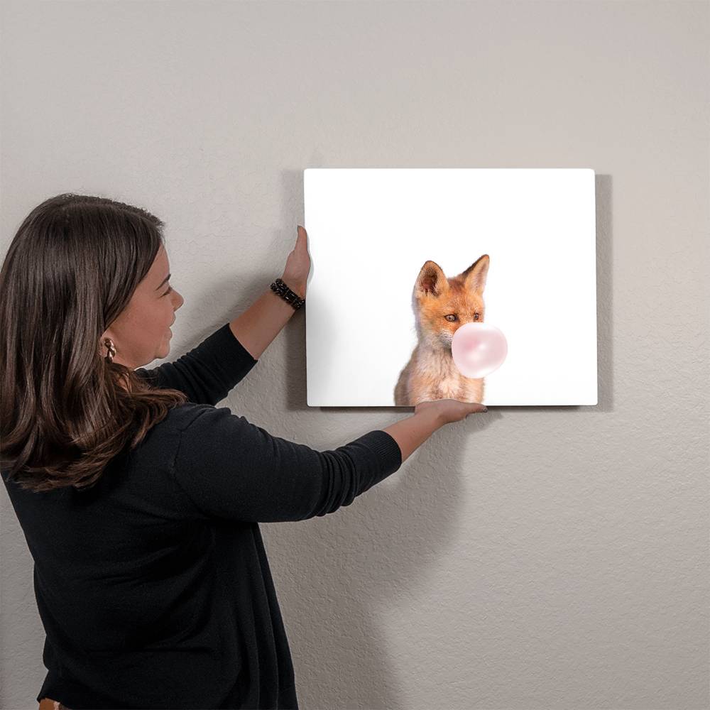 Baby Fox Blowing Bubblegum - Metal Wall Art