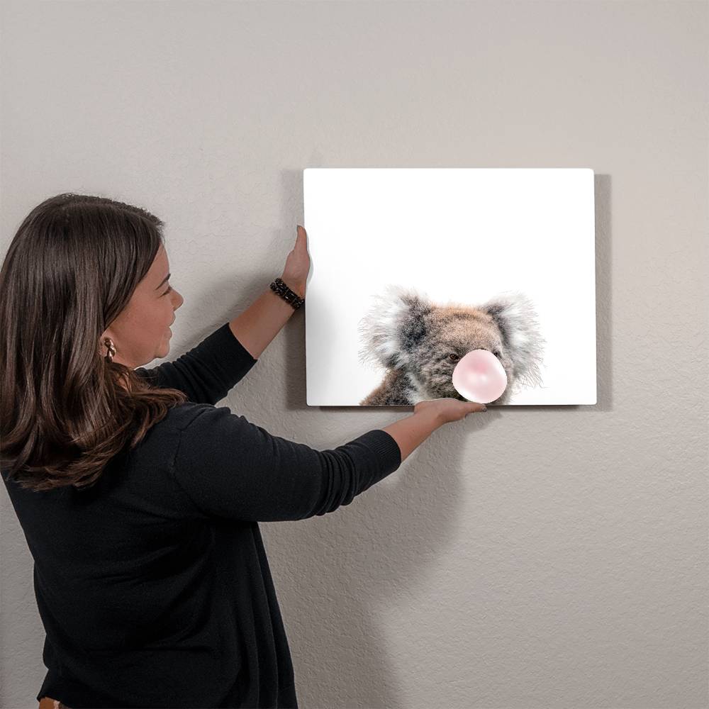 Cute Koala Blowing Bubblegum - Metal Wall Art