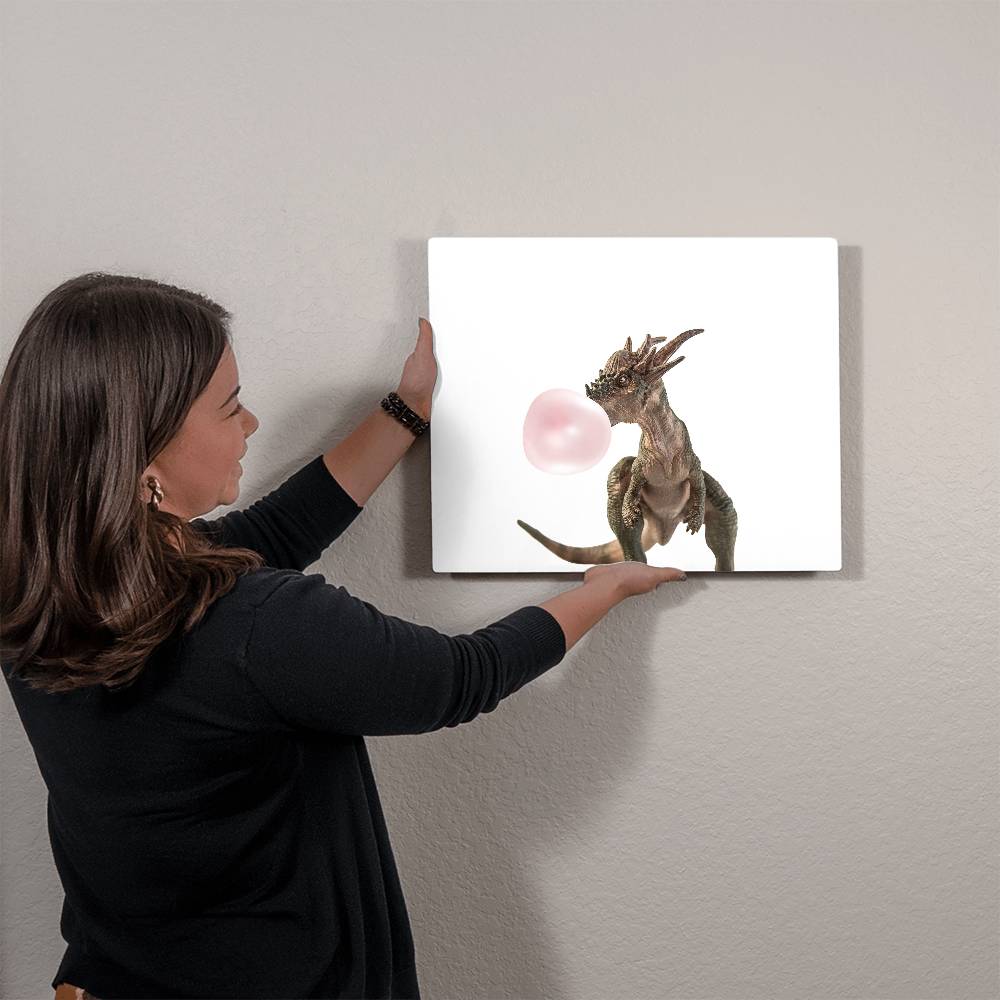 Dinosaur Blowing Bubblegum - Metal Wall Art