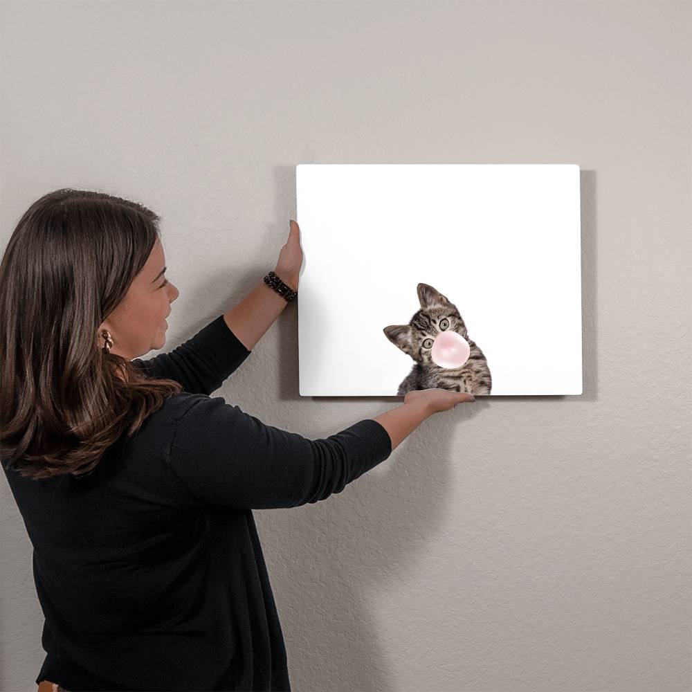 Cute Grey Tabby Kitten Blowing Bubblegum - Metal Wall Art