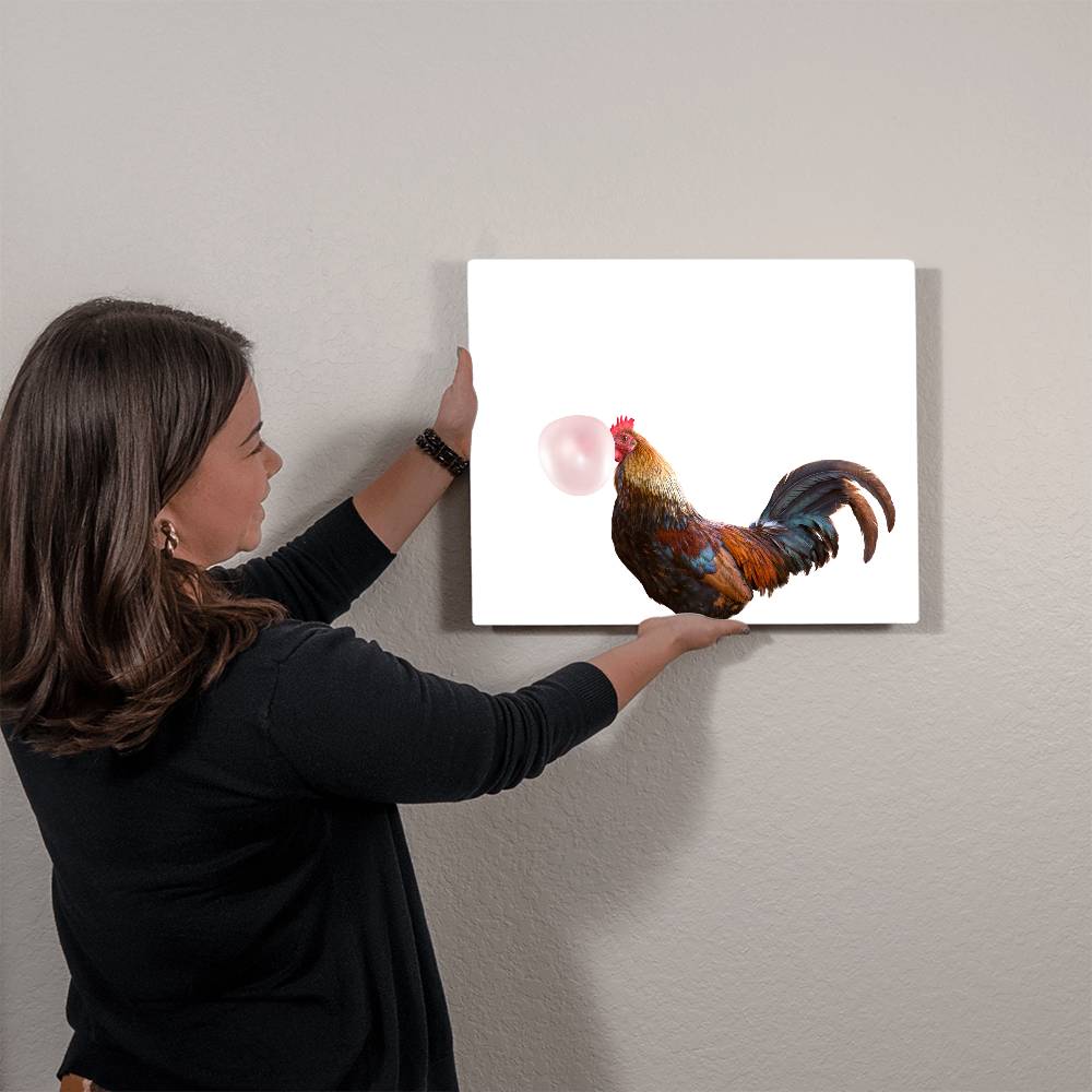 Rooster Blowing Bubblegum - Metal Wall Art