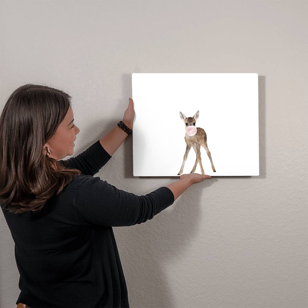 Baby Deer Fawn Blowing Bubblegum - Metal Wall Art