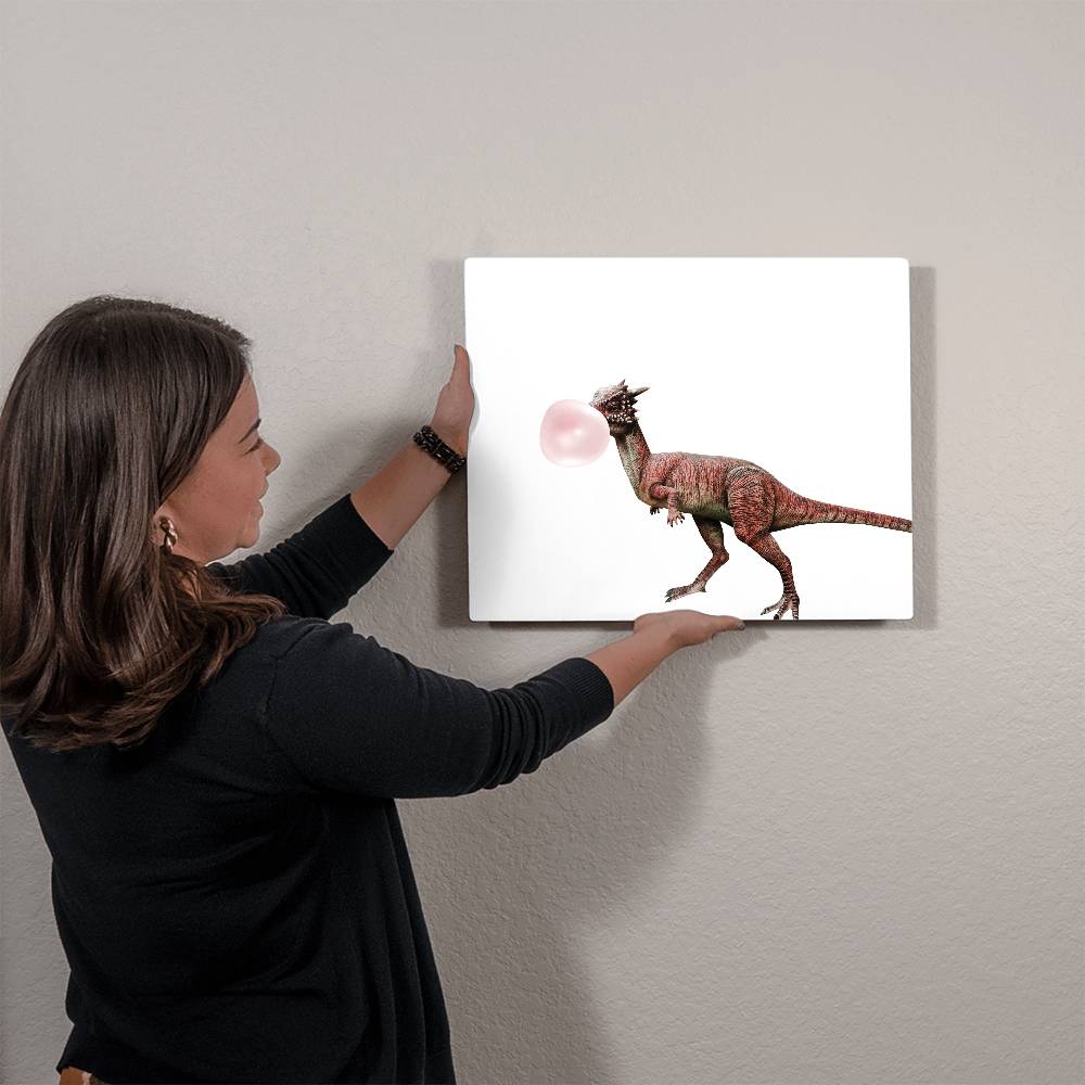 Velociraptor Blowing Bubblegum - Metal Wall Art