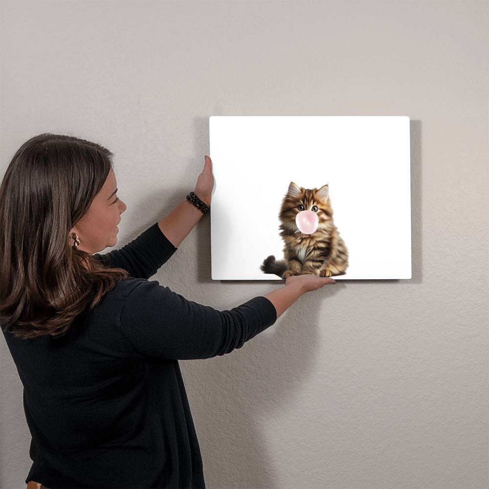 Cute Kitten Blowing Bubblegum - Baby Nursery Metal Wall Art