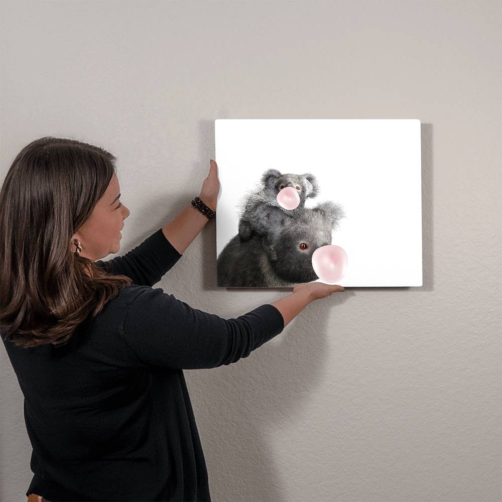 Mom and Baby Koala Blowing Bubblegum - Metal Wall Art