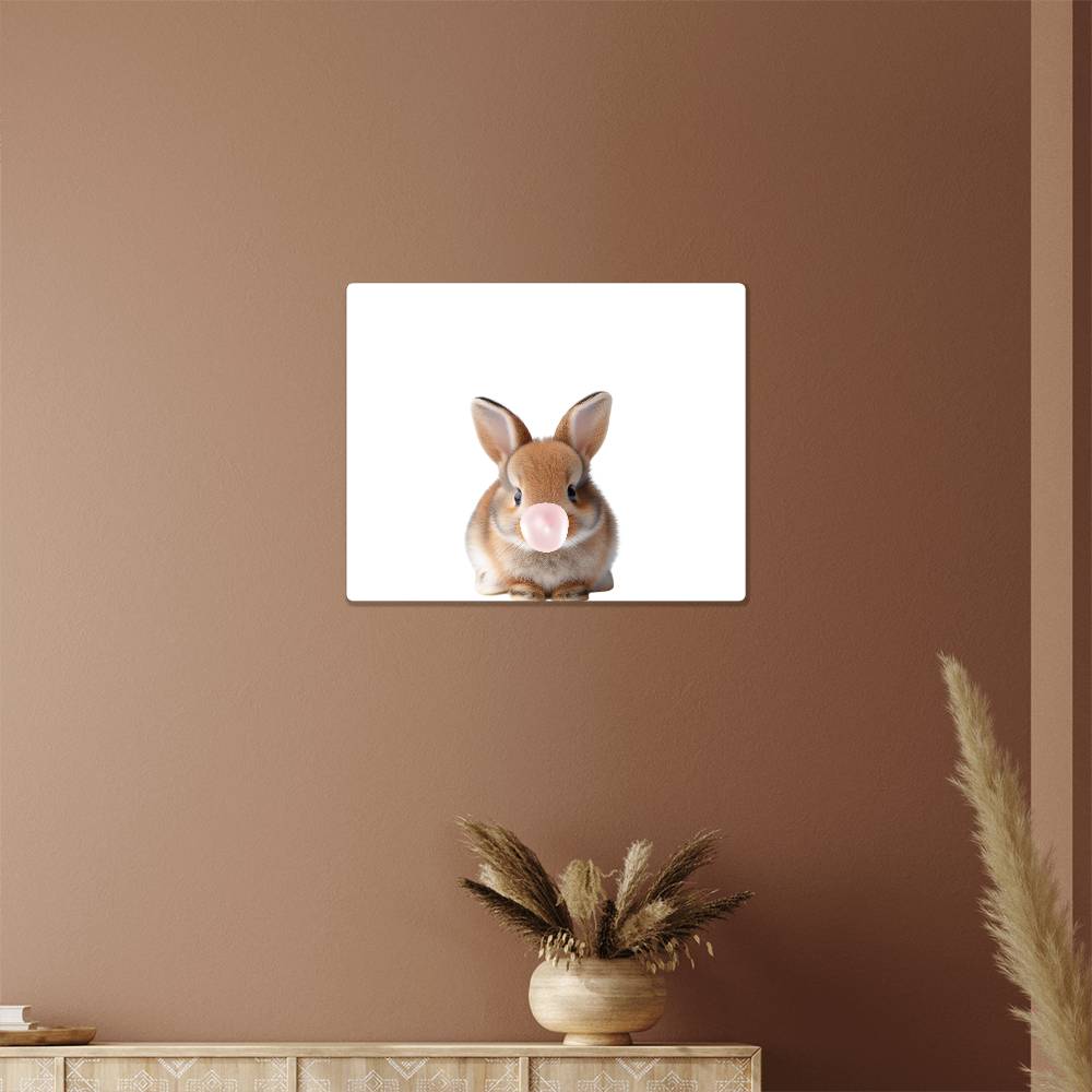 Cute Bunny Blowing Bubblegum - Baby Nursery Metal Wall Art