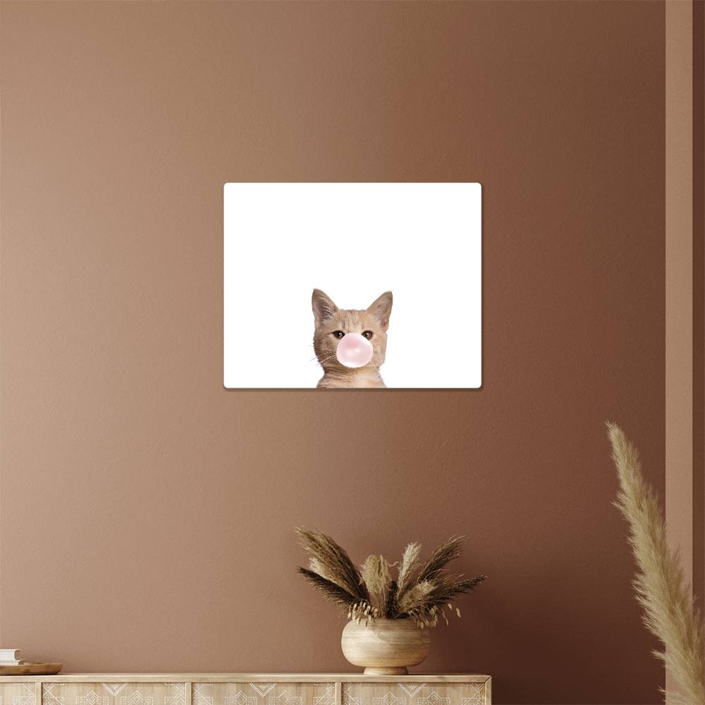 Orange Kitten Blowing Bubblegum - Metal Wall Art