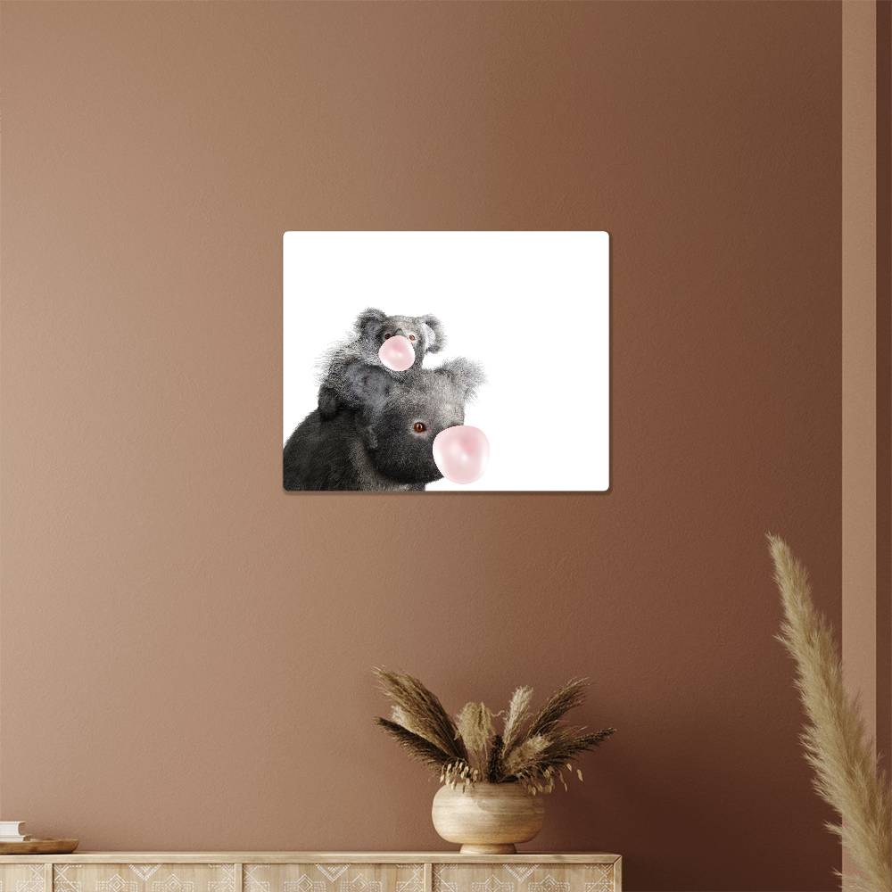 Mom and Baby Koala Blowing Bubblegum - Metal Wall Art