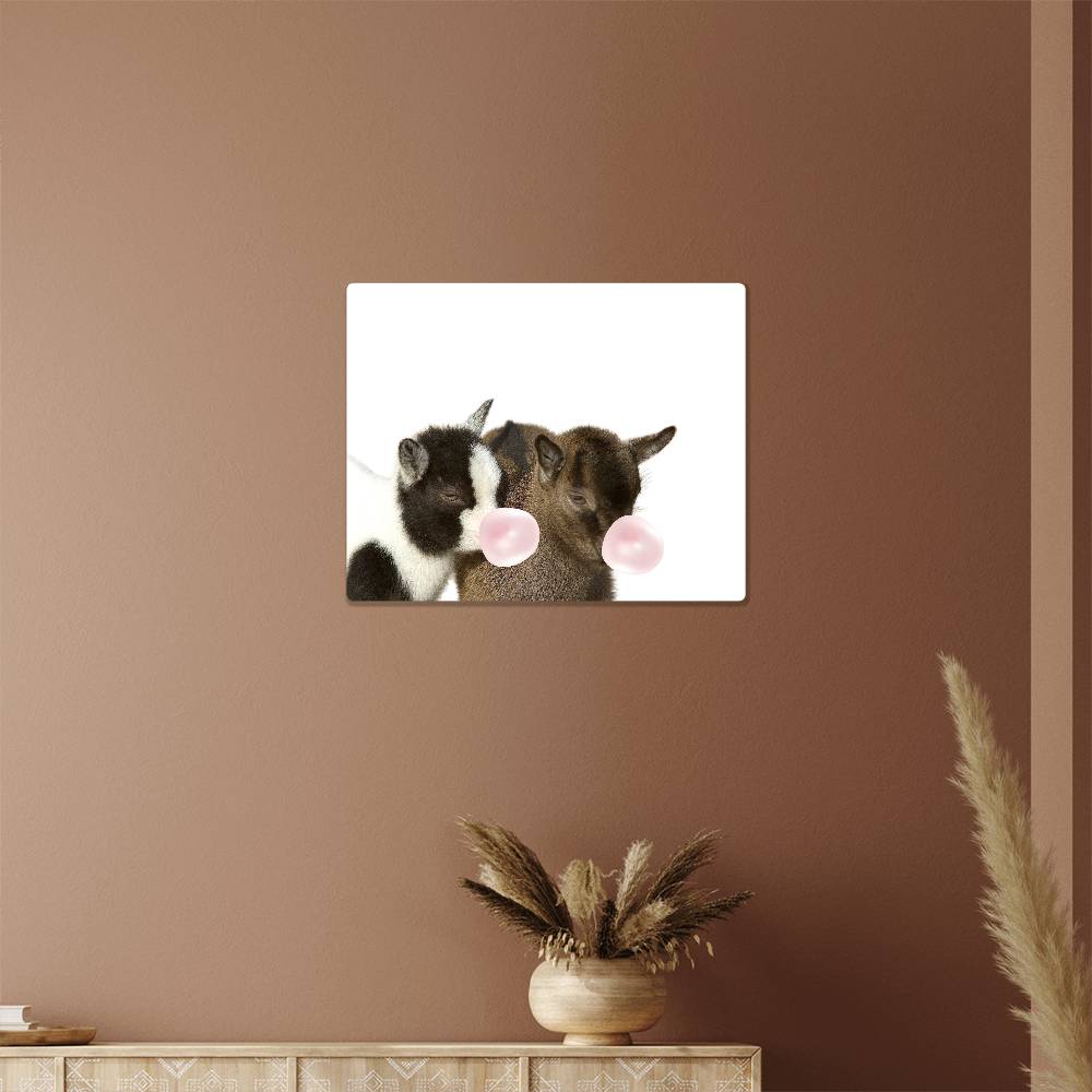 Cute Baby Goats Blowing Bubbles - Metal Wall Art