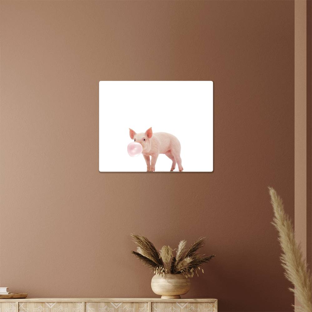 Cute Baby Pig Blowing Bubblegum - Metal Wall Art