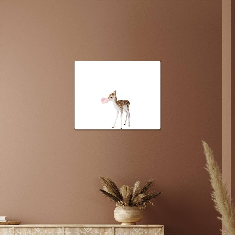 Baby Deer Fawn Blowing Bubblegum - Metal Wall Art