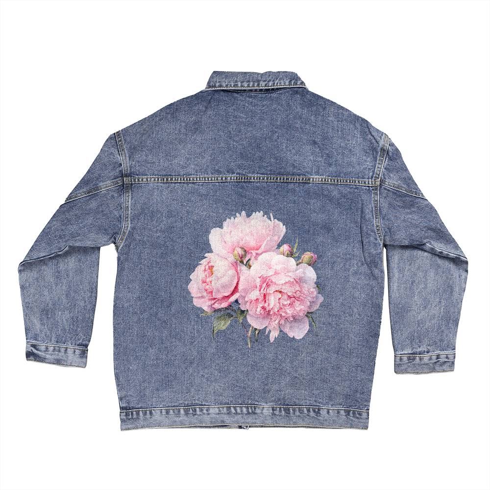 Pink Peonies Floral - Women's Oversized Jean Jacket