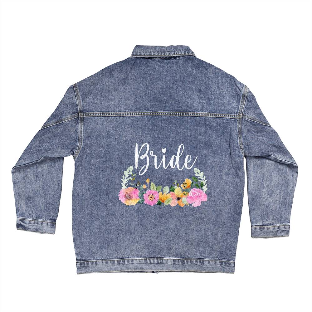 Bride Wedding Day Bachelorette Party  Honeymoon Gift - Oversized Printed Jean Jacket