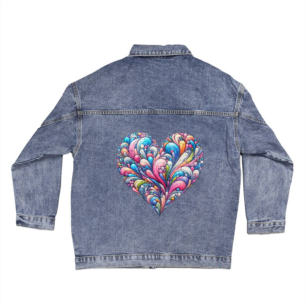 Heart Back Print Women's Oversized Jean Jacket