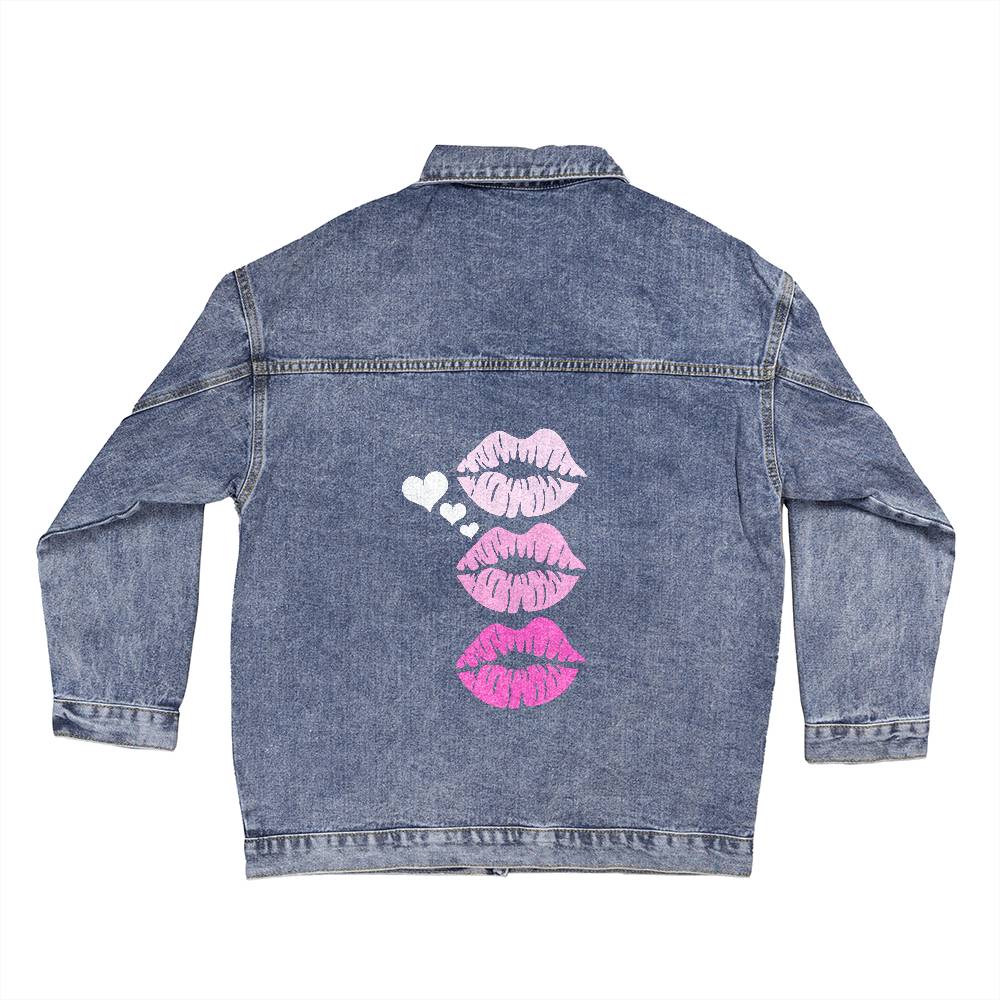 Lips with Hearts 90s Oversized Women's Jean Jacket