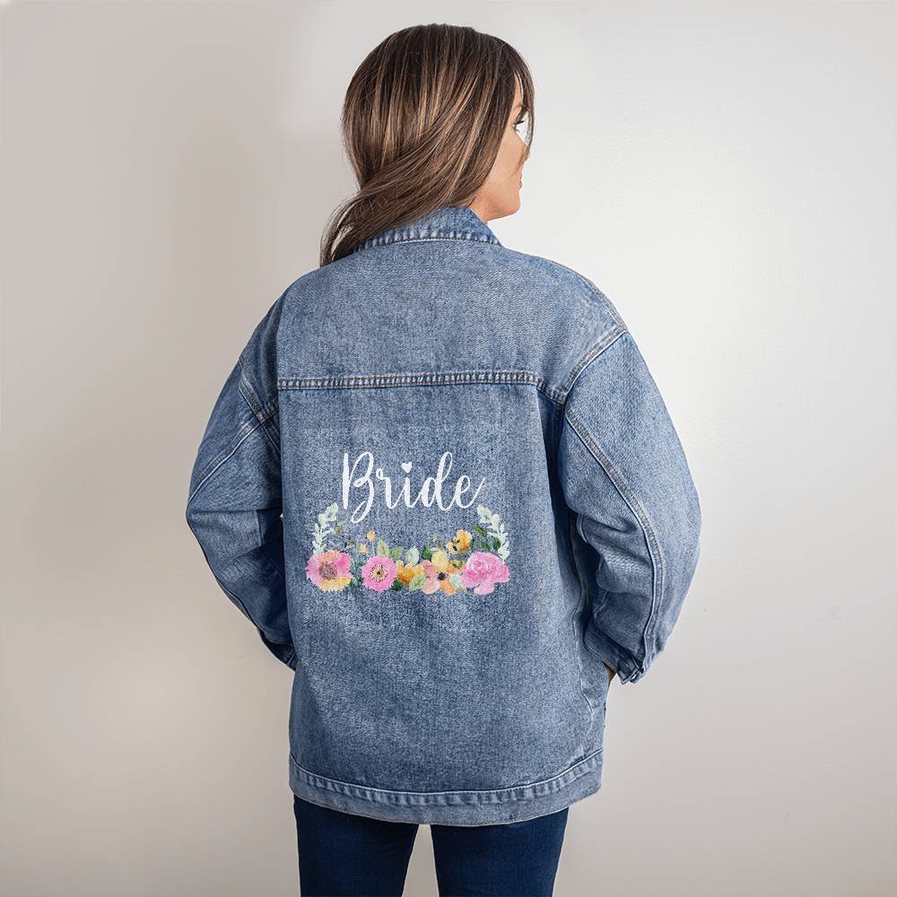 Bride Wedding Day Bachelorette Party  Honeymoon Gift - Oversized Printed Jean Jacket