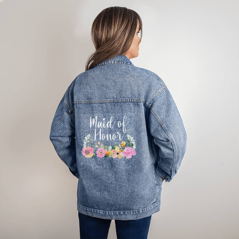 Maid of Honor Gift from Bride - Oversized Printed Jean Jacket