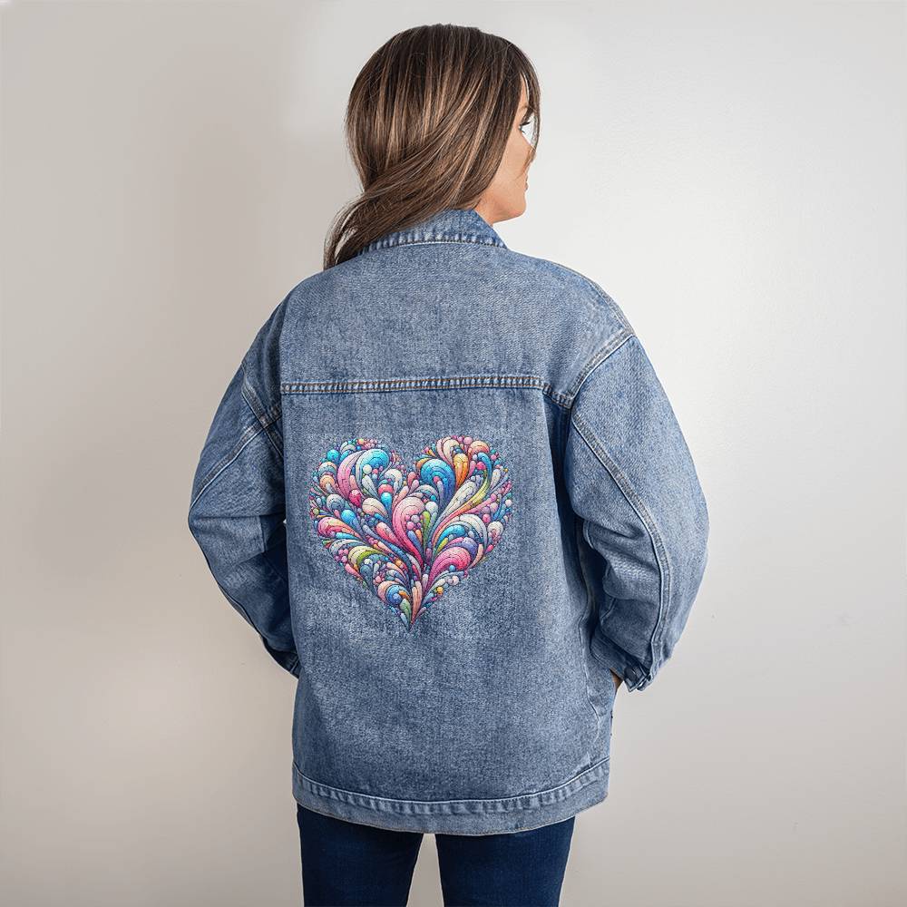 Heart Back Print Women's Oversized Jean Jacket