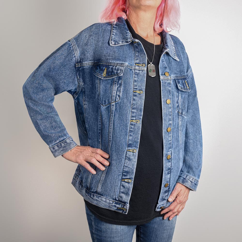 Bride Wedding Day Bachelorette Party  Honeymoon Gift - Oversized Printed Jean Jacket