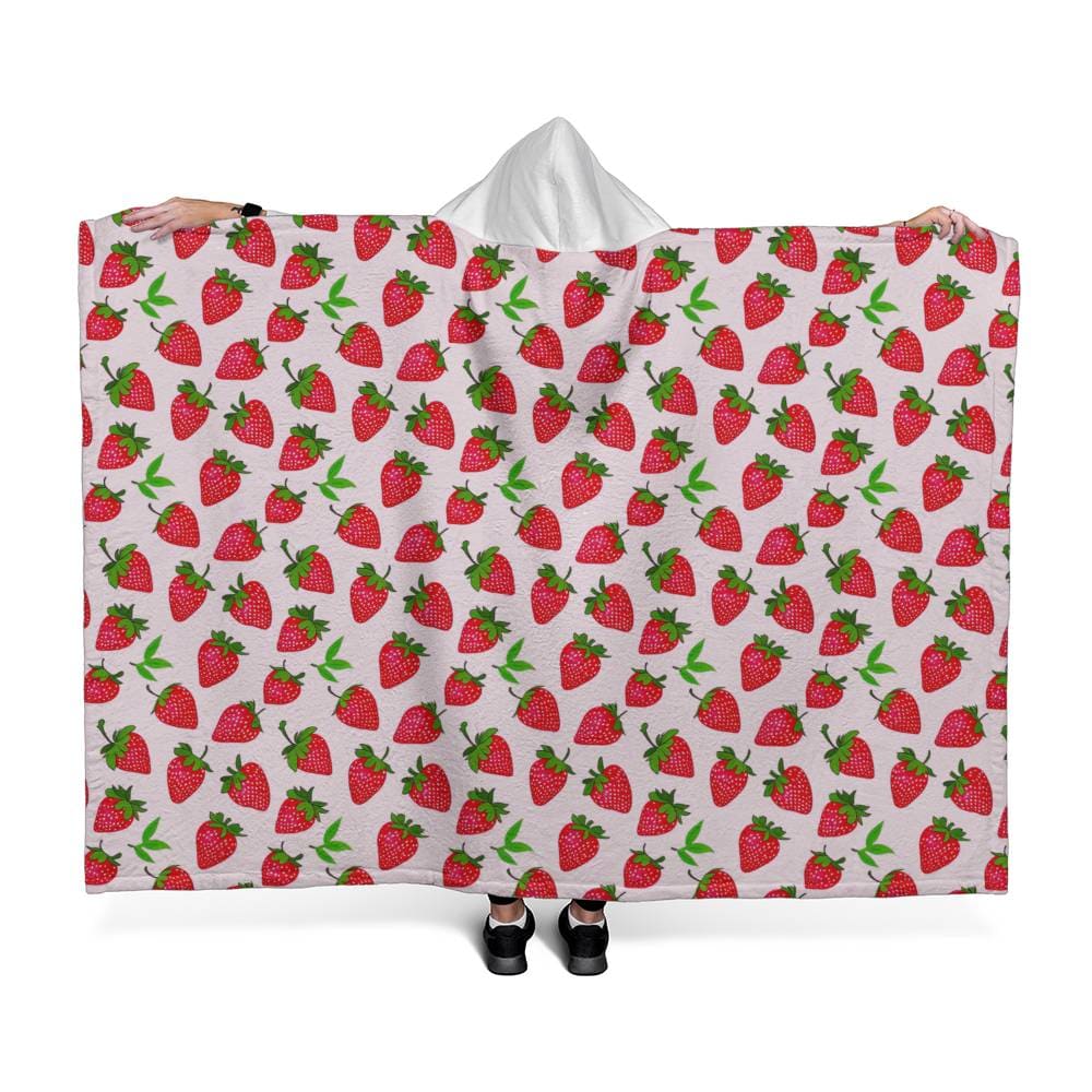 Adorable Cozy Strawberry Hooded Sherpa Fleece Blanket