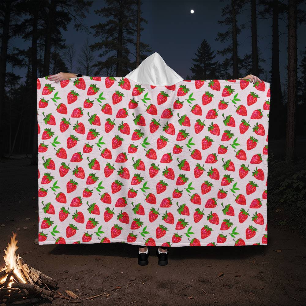 Adorable Cozy Strawberry Hooded Sherpa Fleece Blanket