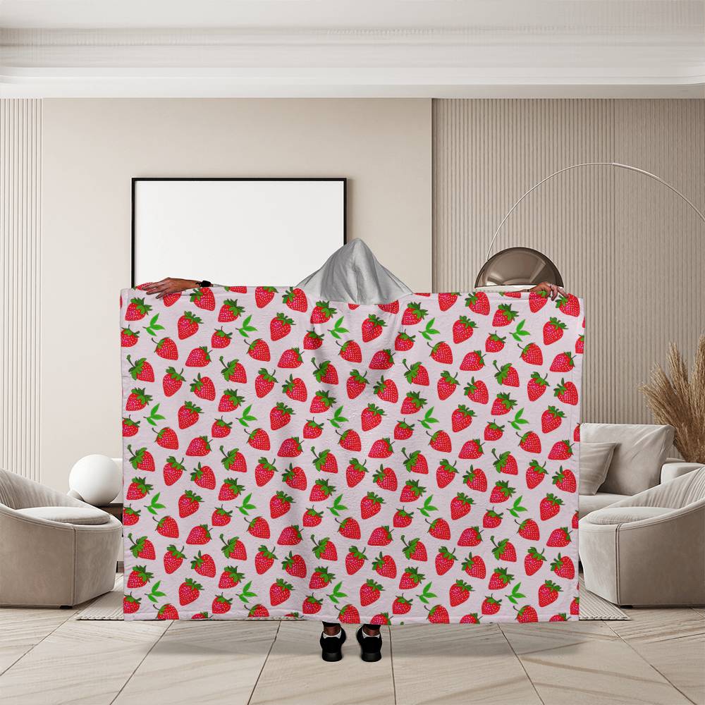 Adorable Cozy Strawberry Hooded Sherpa Fleece Blanket