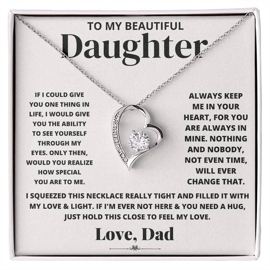 To My Beautiful Daughter Love Dad Heart Necklace