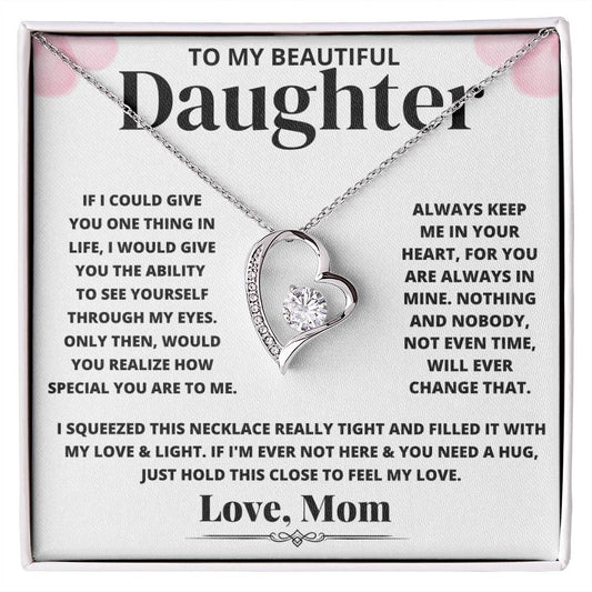 To My Beautiful Daughter Love Mom - Pink Floral Necklace