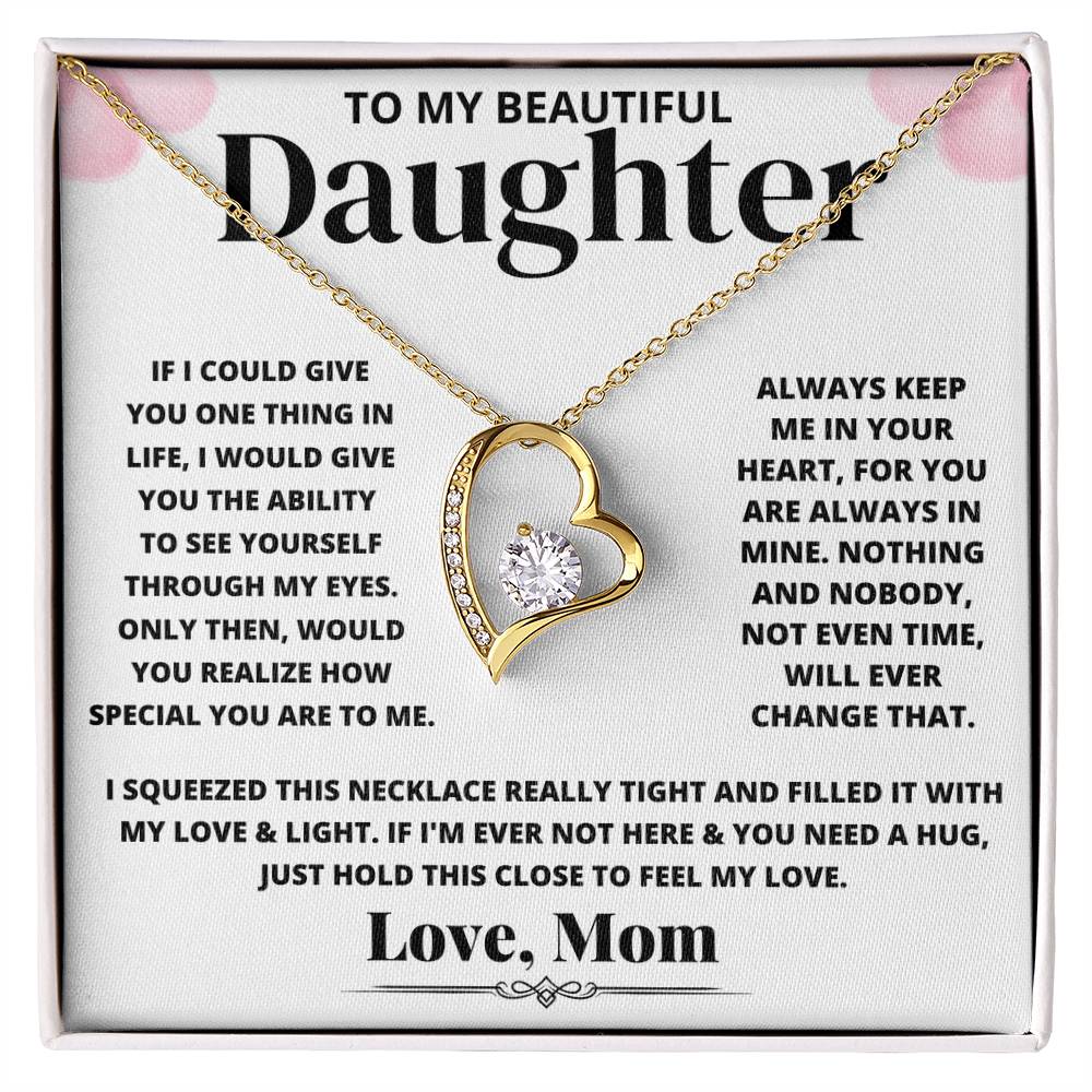 To My Beautiful Daughter Love Mom - Pink Floral Necklace