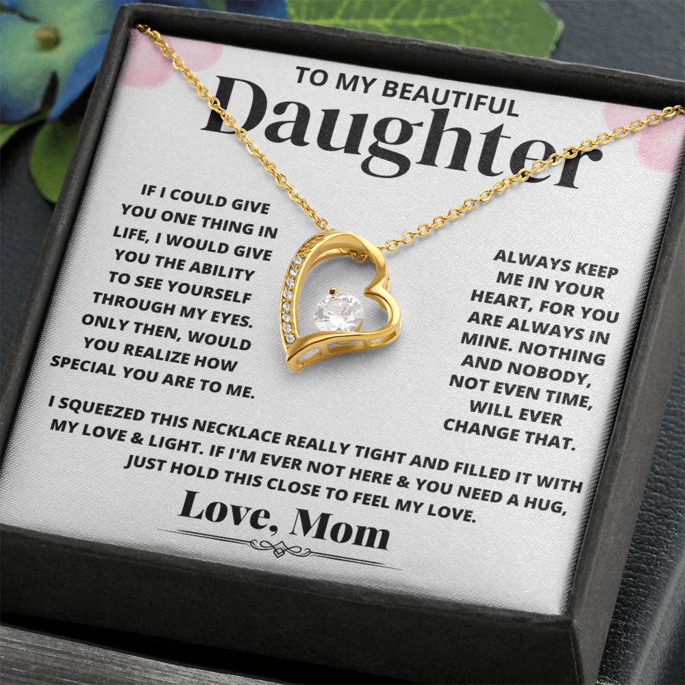 To My Beautiful Daughter Love Mom - Pink Floral Necklace