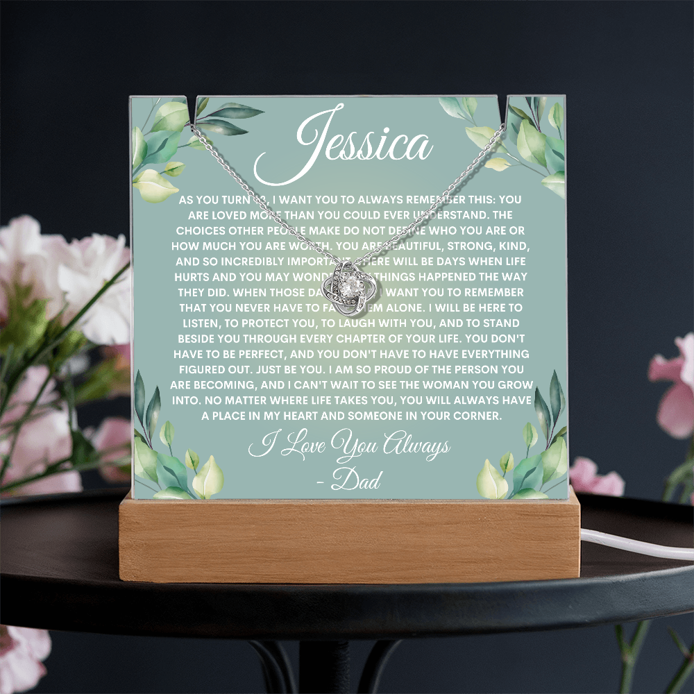 Custom Daughter Necklace and Light Up Plaque Keepsake Bundle