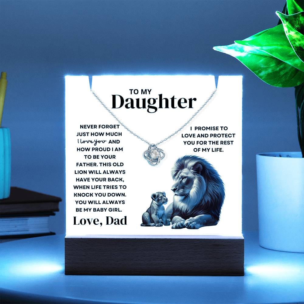 To My Daughter Old Lion Protect Love Dad - LED Acrylic Plaque Love Knot Necklace Holder Bundle