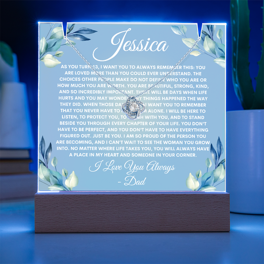 Custom Daughter Necklace and Light Up Plaque Keepsake Bundle