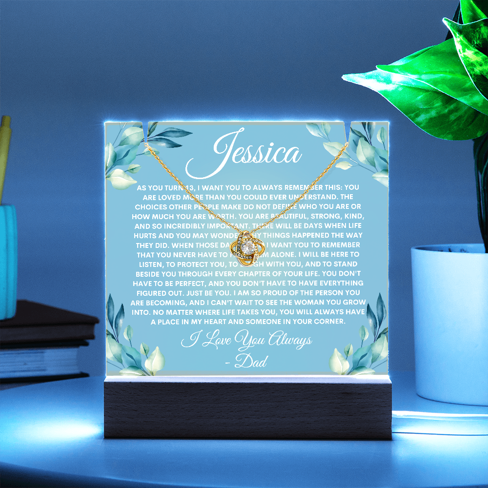 Custom Daughter Necklace and Light Up Plaque Keepsake Bundle