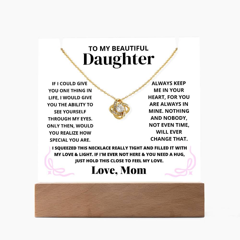 To My Beautiful Daughter Coquette LED Acrylic + Love Knot Necklace Bundle