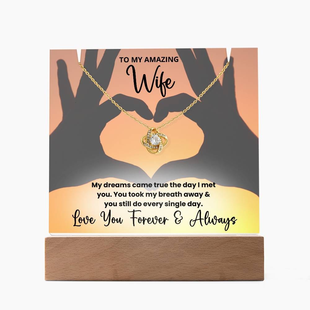 To My Amazing Wife Heart Hands - LED Acrylic Plaque + Love Knot Necklace Bundle My dreams came true the day I met you. You took my breath away & you still do every single day. Love you forever and always