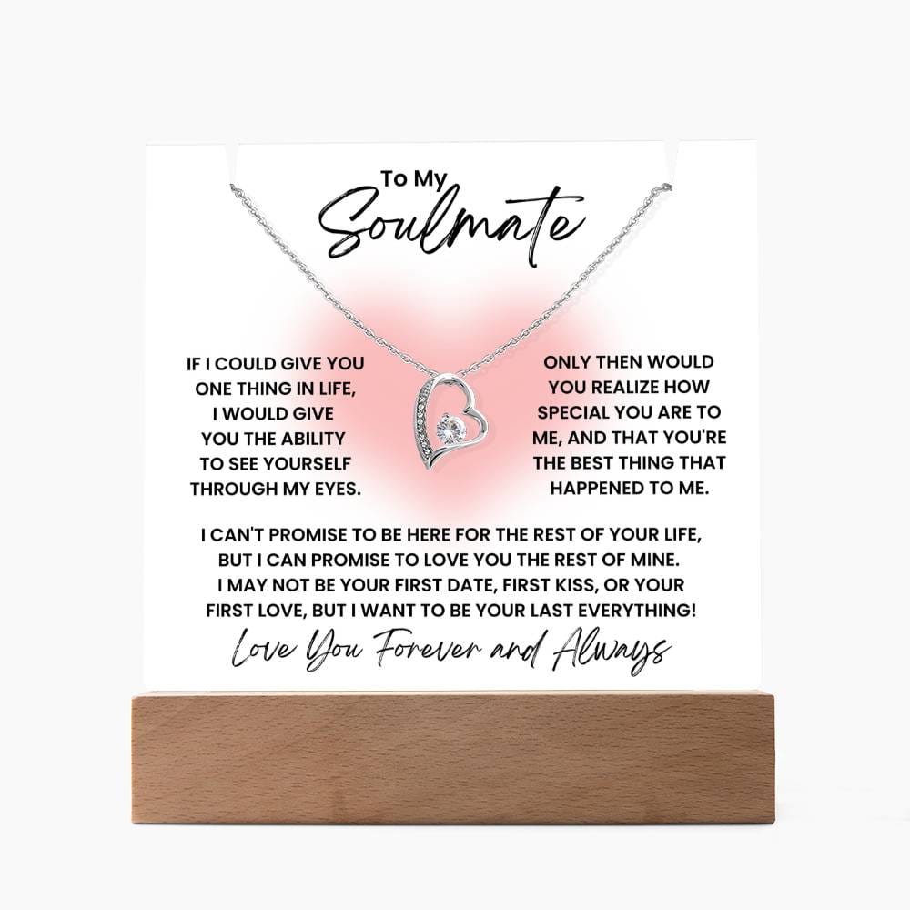 To My Soulmate Glow Heart Blush - LED Acrylic Plaque + Forever Love Heart Necklace