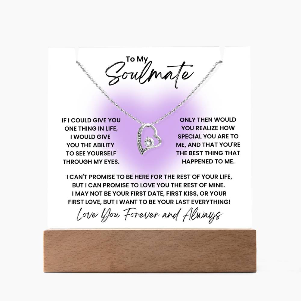 To My Soulmate Glow Heart Purple - LED Acrylic Plaque + Forever Love Heart Necklace