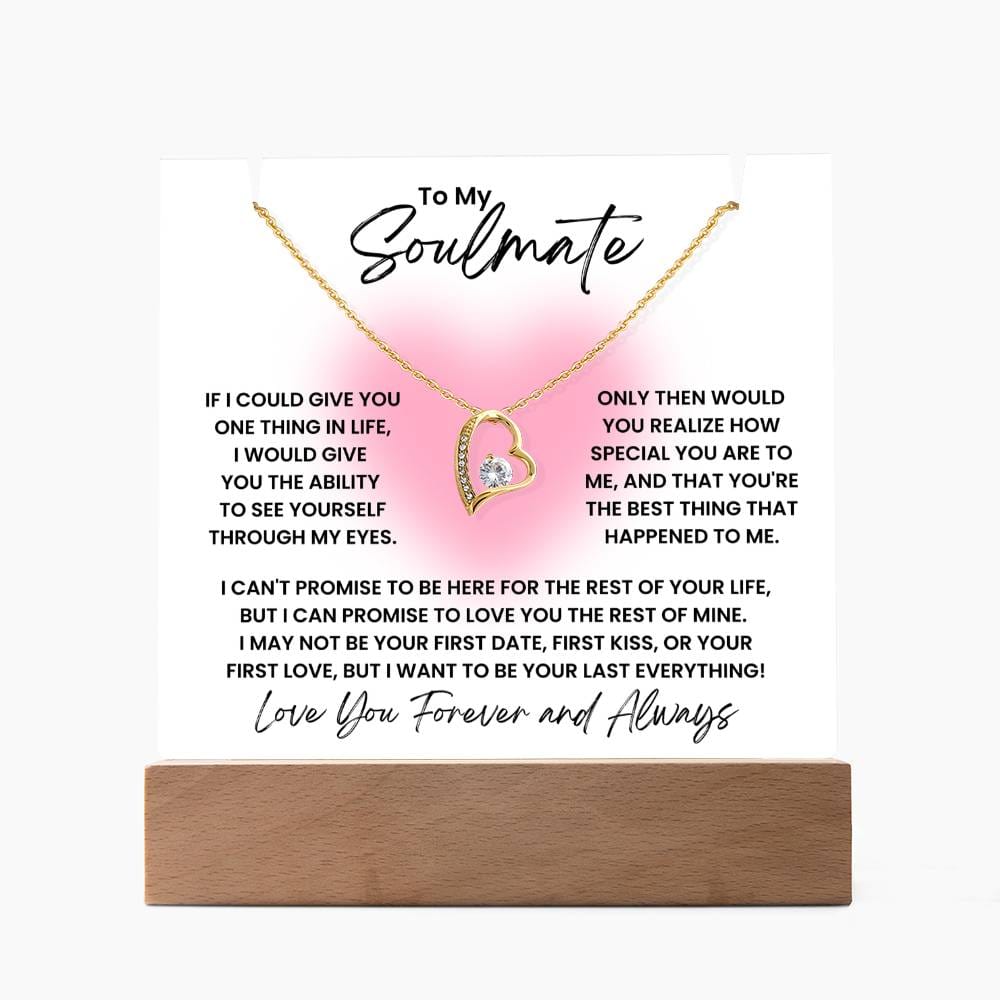 To My Soulmate Glow Heart Pink - LED Acrylic Plaque + Forever Love Heart Necklace