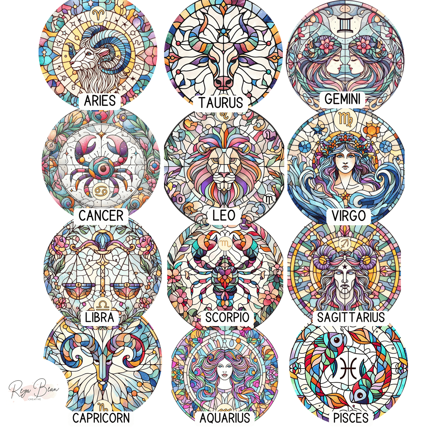 Astrological Signs Zodiac Faux Stained Glass Party Plates