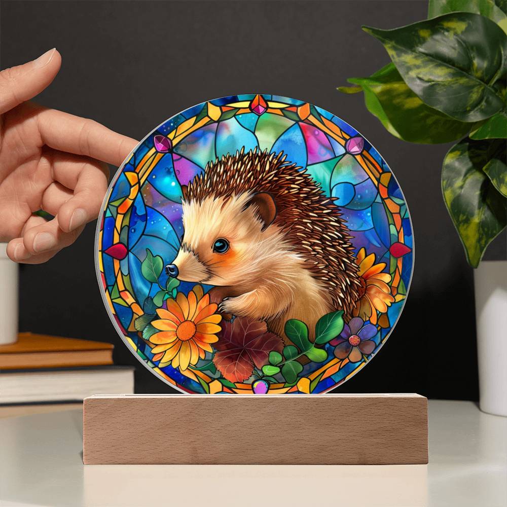 Hedgehog LED Night Light - Acrylic Plaque with Faux Stained Glass Glow