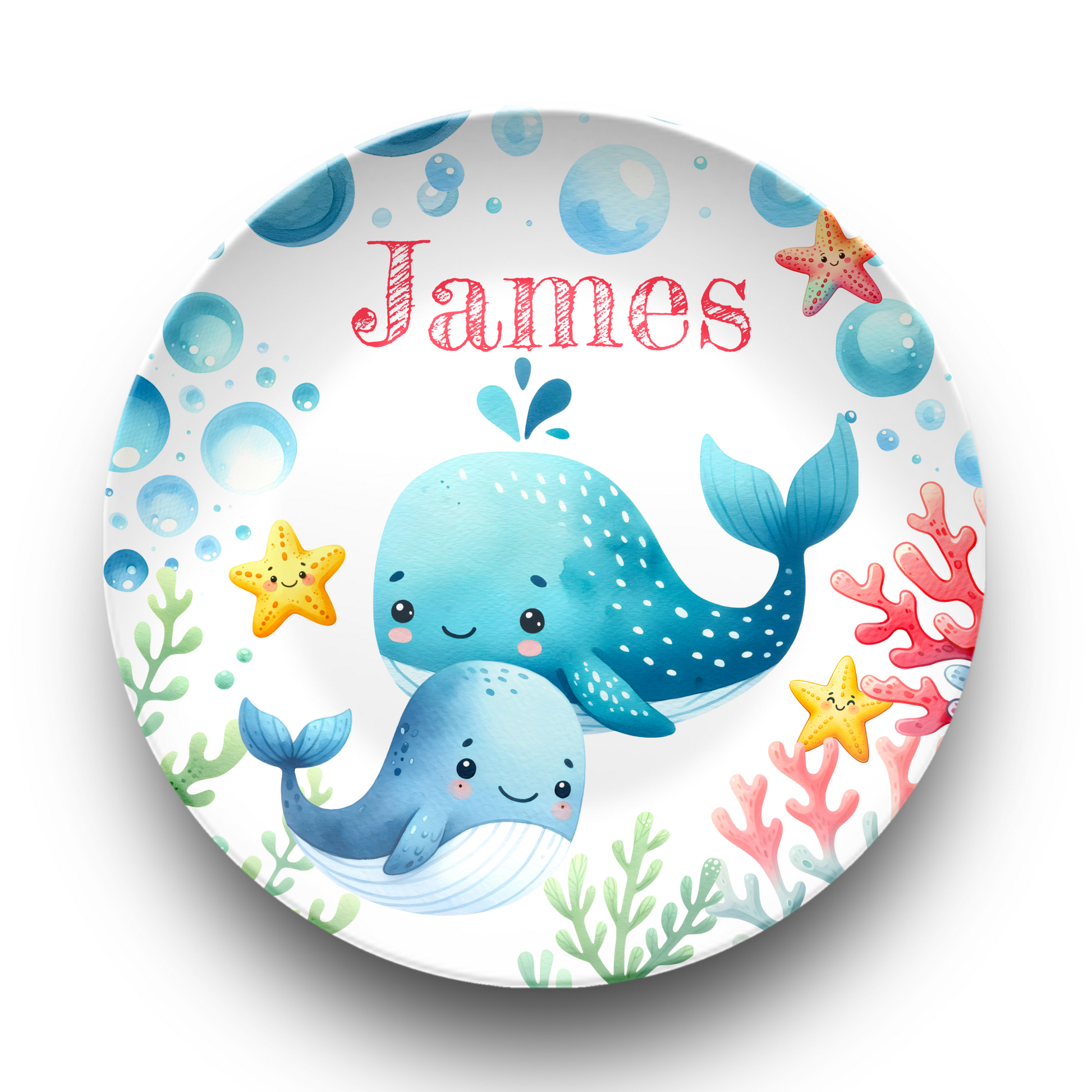 Custom Ocean Dining Set for Child, Plate Bowl Placemat Fork Spoon, Under the Sea Theme Whale Unbreakable Set, BPA-Free Kids' Dining Set