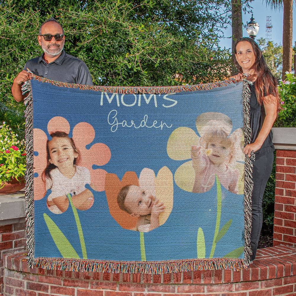 Custom Mom's Garden Flower Kids' Photos - Heirloom Woven Blanket 50 x 60"